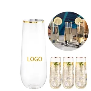 9 oz Gold Rim Plastic Champagne Flutes
