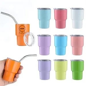 3 oz Mini Stainless Steel Tumbler Shot Glass with Straw &