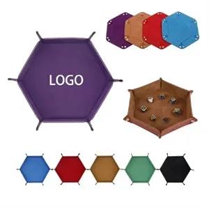 Folding Hexagon Dice Tray - Velvet Lined PU Leather