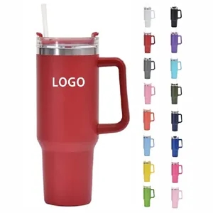 40 oz Insulated Stainless Steel Tumbler with Handle & Straw
