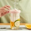Glass straw cup with filter lids | https://www.bestnamebadges.com