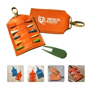 Leather Golf Tee Bag With 5pcs