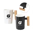 13OZ Geometric Shape Wooden handle Ceramic Cup Set | https://www.bestnamebadges.com