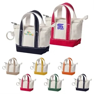 Mini Two Tone Canvas Tote Bag Keychain W/Zipper 4.7"x1"x3.3"