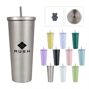 25 Oz Stainless Steel Insulated Coffee Tumbler W/ Straw