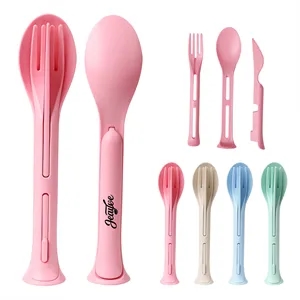 Portable Reusable 3 In 1 Wheat Straw Cutlery Set