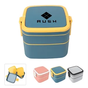Stackable Double Layer Bento Lunch Box W/ Spoon & Handle