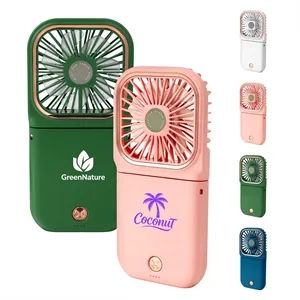 Rechargeable Foldable Mini Hand Fan Power Bank W/ Lanyard