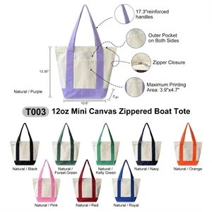 12oz Mini Canvas Zippered Boat Tote