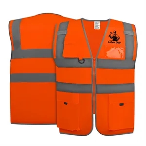 Hi Vis Reflective Safety Vest W/ Pockets&Zipper