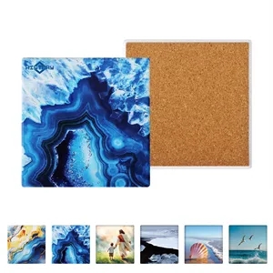 Full Color Square Ceramic Cup Coaster W/ Cork Base