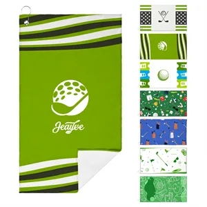 Dye Sublimated Microfiber Golf Towel W/ Carabiner Clip