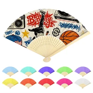 8.3"x15" Full Color Paper Folding Hand Fans W/ Bamboo Frame