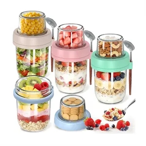 4+16oz Overnight Oats Containers with Lids and Spoons