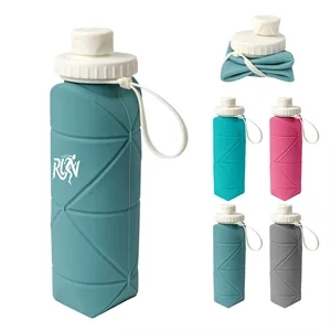20Oz Soft Silicone Collapsible Water Bottles W/ Handle
