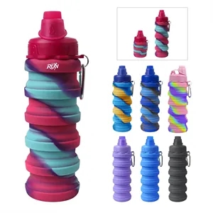 17Oz Silicone Origami Collapsible Water Bottle W/ Carabiner