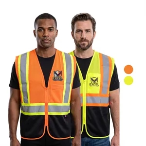 Hi Viz Class 2 Reflective Tape Safety Zipper Vest w/ Pocket