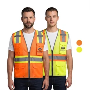 High Viz Reflective Piping-X Back Safety Mesh Zipper Vest