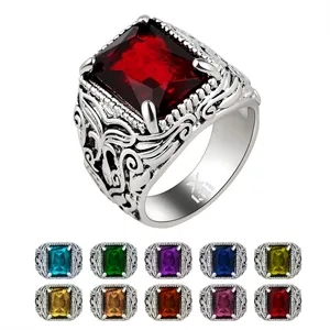 Mutil Size Vintage Square Red Zircon Ring