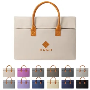 15.6" Slim Oxford Laptop Bag Sleeve With Leather Handle