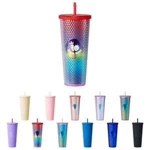 24Oz Double Walled Studded Tumbler W/ Lid&Straw