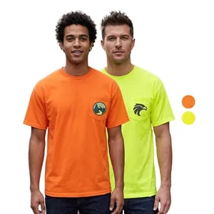 Non-ANSI Hi Viz Poly-Cotton Knitted Safety T-Shirt W/ Pocket