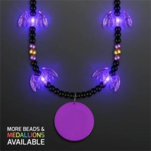 Light Up Bats Halloween Beads Necklace With Medallion