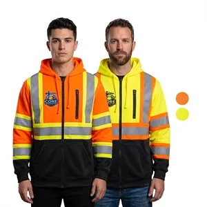 Hi Viz Class 3 Color Block Reflective Safety Zipper Hoodie