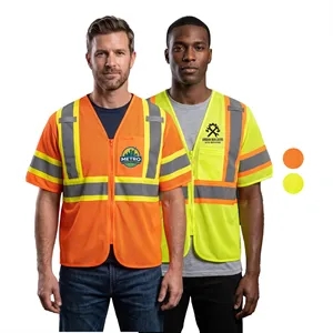 Hi Viz Class 3 Reflective Tape Mesh Safety Zip Pocket Vest