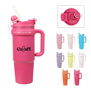 30 Oz Stainless Steel Insulated Tumbler W/ Handle & Straw