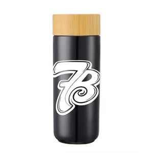 Union Printed - 10 Oz. Double Wall Ceramic Bottle w/ Bamboo