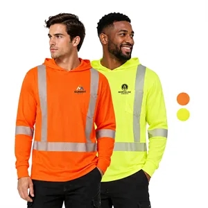 Hi Vis Class 3 Segmented Tape Safety Hooded T-Shirt Pocket