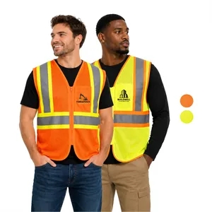 Class 2 Hi-Viz Reflective Tape Safety Zip Vest w/ Pocket