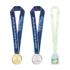 3.4" Die Struck Zinc Alloy Soft Enamel Medal W/ Neck Ribbon