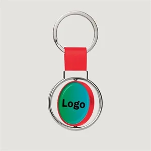 Spinning Medal Round Color Accent PU Metal Keychain Gift