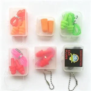Reusable Corded Swim Earplugs Set Box Chain Travel Sleep