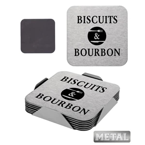 6 Piece Square stainless steel Coaster Set w/Stand