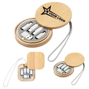 Bamboo Multi-Port Charging & Data Cable Organizer Set