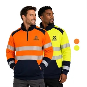 Hi Vis Class 3 Segmented Tape Safety Pocket Quarter-Zip