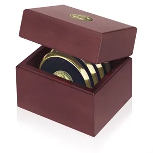 JAFFA® Four Coasters with Solid Cherry Chest | https://www.bestnamebadges.com