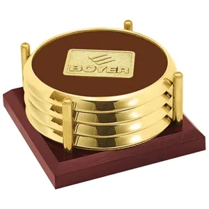 JAFFA® Four Coasters with Solid Cherry Tray | https://www.bestnamebadges.com