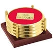 JAFFA® Four Coasters with Solid Cherry Tray | https://www.bestnamebadges.com