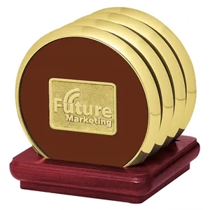 JAFFA® Four Coasters with Solid Cherry Stand | https://www.bestnamebadges.com