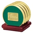 JAFFA® Four Coasters with Solid Cherry Stand | https://www.bestnamebadges.com
