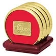 JAFFA® Four Coasters with Solid Cherry Stand | https://www.bestnamebadges.com