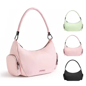 Chic Braided Handle Crescent Shoulder Bag With Side Pockets