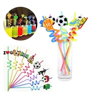 Plastic Reusable Football Soccer Curved Straws