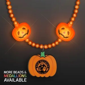 LED Beads, Halloween Necklace w/ Pumpkin Medallion