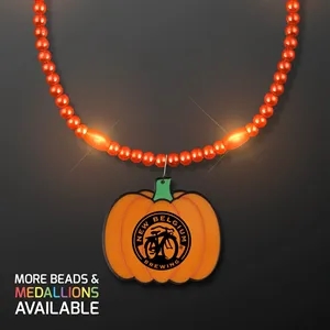 Orange LED Bead Necklace with Pumpkin Medallion