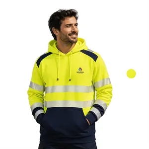 Hi Vis Class 3 Segmented Tape Safety Hoodie Kangaroo Pocket